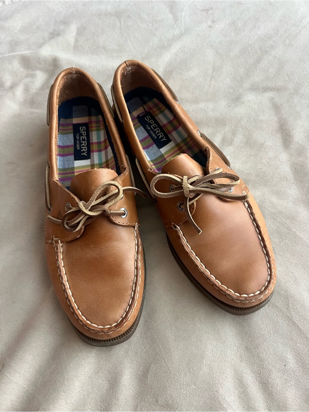 Sperry Men’s Cognac Leather Boat Shoes with Rawhide Laces